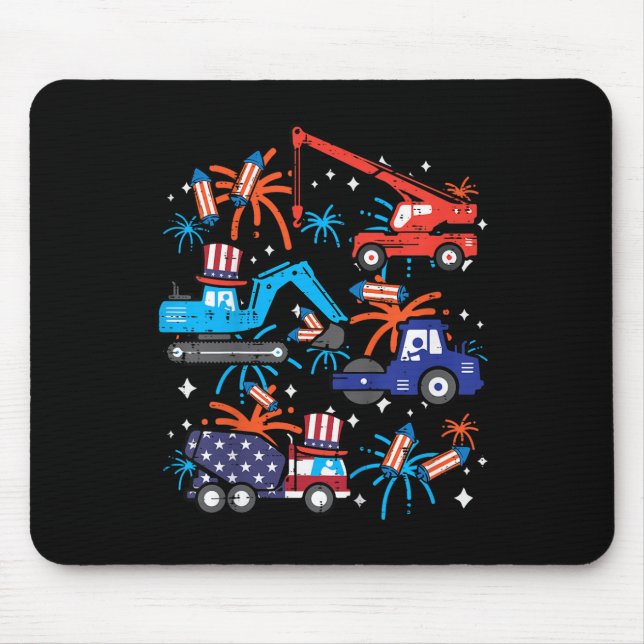 Kids 4th July Construction Trucks Vehicle Patriot  Mouse Pad (Front)