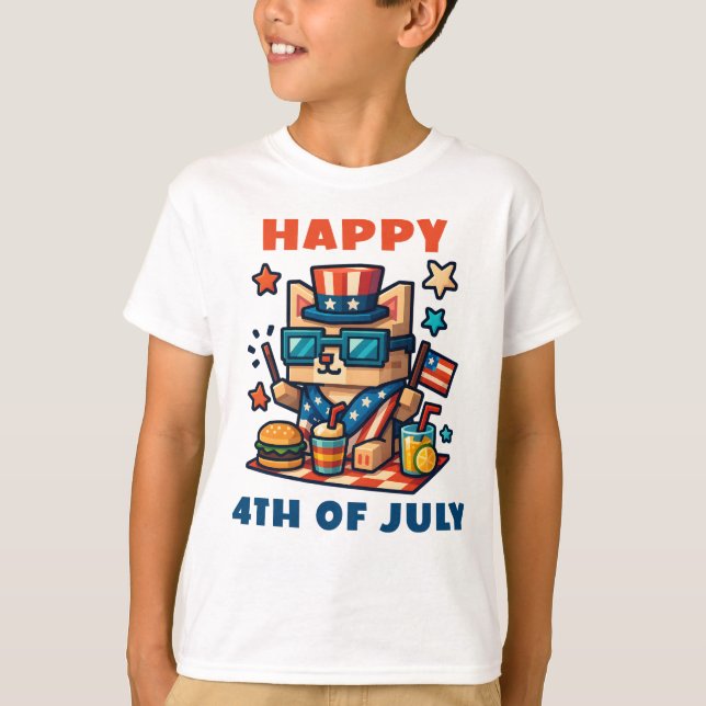 Kids 4th of July Minecraft T-Shirt (Front)