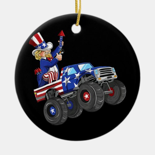 Kids 4th Of July Uncle Sam Monster Truck Ceramic Ornament