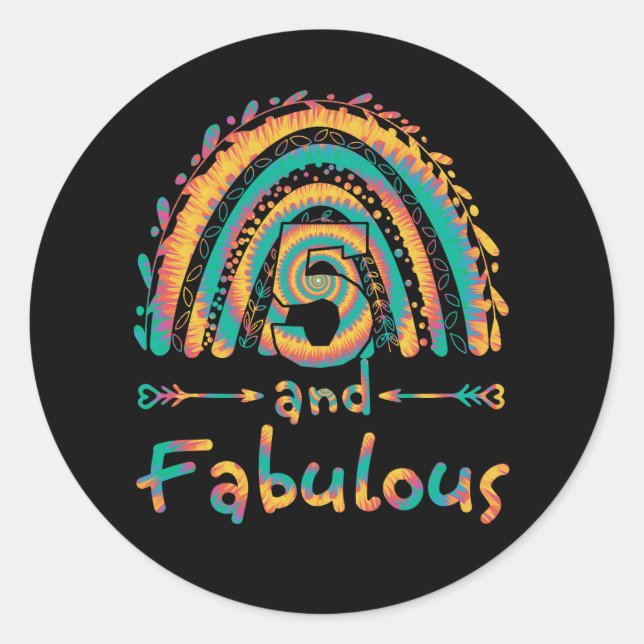 Kids 5 and Fabulous Rainbow Five Year Old Girls BD Classic Round Sticker (Front)
