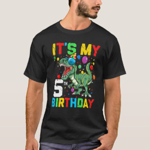 Kids 5 Year Dinosaur It's My 5th Birthday Happy Re T-Shirt