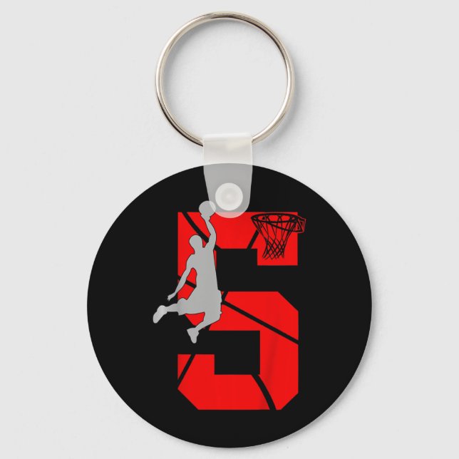 Kids 5 Year Old 5th Basketball Birthday PartyTheme Keychain (Front)