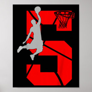 Kids 5 Year Old 5th Basketball Birthday PartyTheme Poster