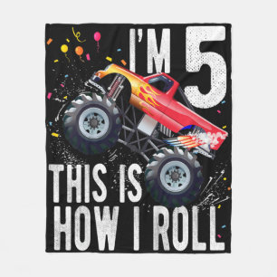 Kids 5 Year Old  5th Birthday Boy Monster Truck Ca Fleece Blanket