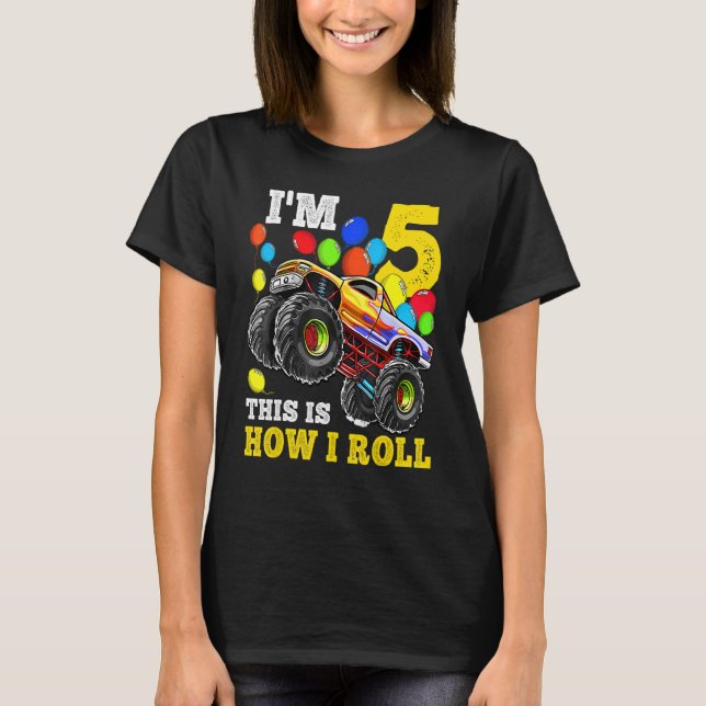 Kids 5 Year Old  5th Birthday Boy Monster Truck Ca T-Shirt (Front)