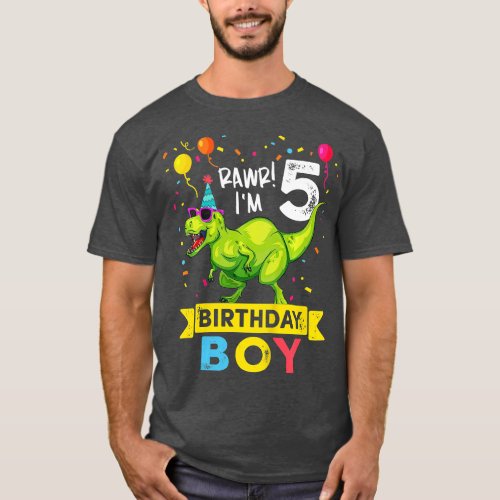 Kids 5 Year Old  5th Birthday Boy T Rex Dinosaur  T_Shirt