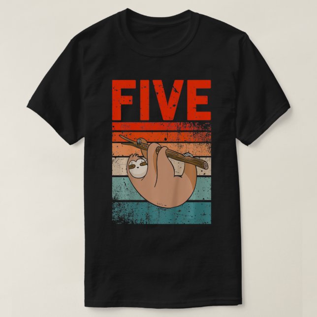 Kids 5 Year Old  5th Birthday Sloth Party Boys Gir T-Shirt (Design Front)