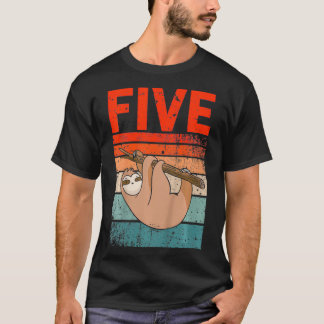Kids 5 Year Old  5th Birthday Sloth Party Boys Gir T-Shirt