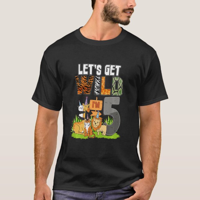 Kids 5 Year Old 5th Birthday Zoo Animal Safari Jun T-Shirt (Front)