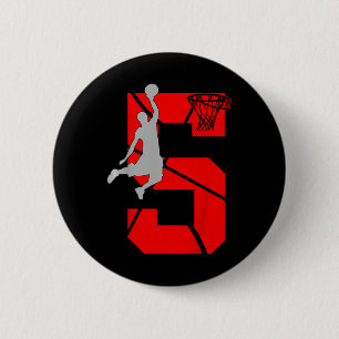 Kids 5 Year Old 5th Bysketbyll Birthday Partytheme Button