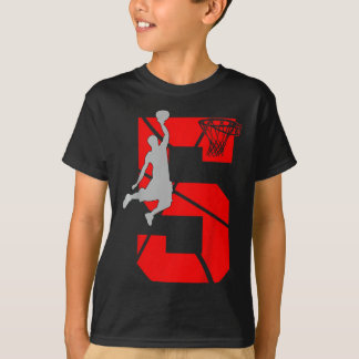 Kids 5 Year Old 5th Bysketbyll Birthday Partytheme T-Shirt
