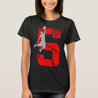 Kids 5 Year Old 5th Bysketbyll Birthday Partytheme T-Shirt