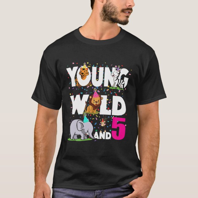 Kids 5 Year Old Birthday Girl Safari Zoo Jungle (Y T-Shirt (Front)