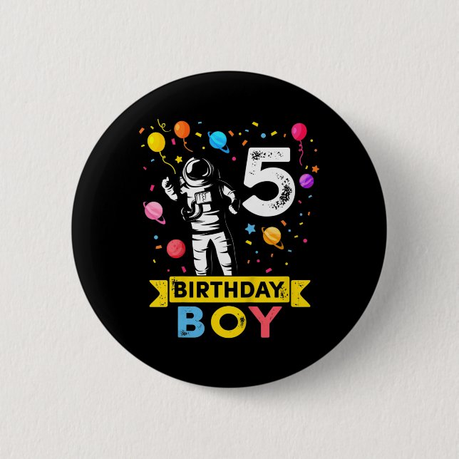 Kids 5 Year Old Boy Astronaut 5th Birthday Boy  Button (Front)