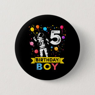 Kids 5 Year Old Boy Astronaut 5th Birthday Boy Button