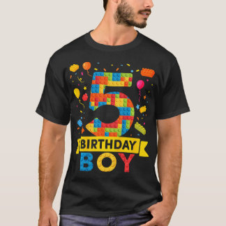 Kids 5 Year Old Building Blocks 5Th Birthday Boy T-Shirt
