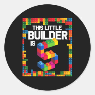 Kids 5 Year Old Building Blocks Birthday Brick 5t Classic Round Sticker