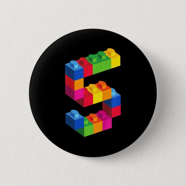 Kids 5 Year Old Building Blocks Birthday  Bricks 5 Button (Front)
