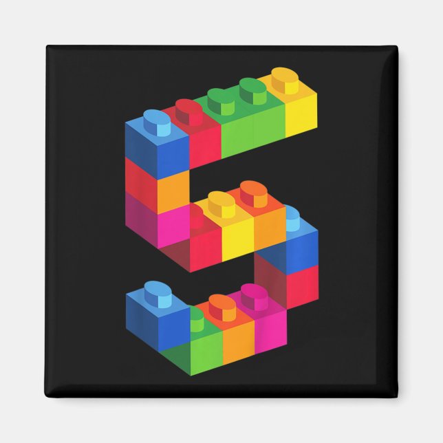 Kids 5 Year Old Building Blocks Birthday  Bricks 5 Magnet (Front)