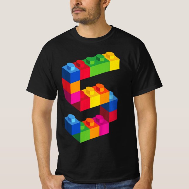 Kids 5 Year Old Building Blocks Birthday  Bricks 5 T-Shirt (Front)