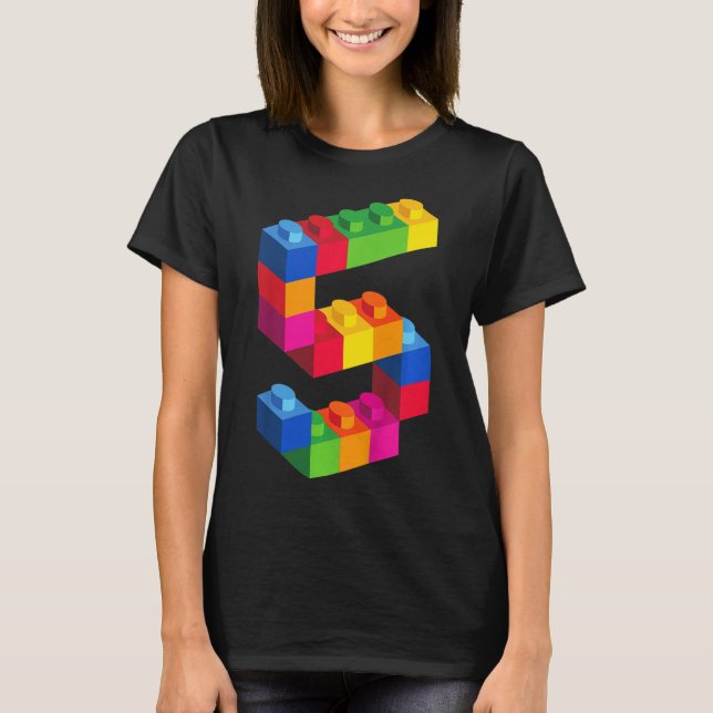 Kids 5 Year Old Building Blocks Birthday  Bricks 5 T-Shirt (Front)