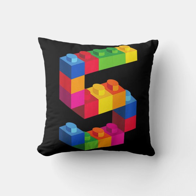 Kids 5 Year Old Building Blocks Birthday  Bricks 5 Throw Pillow (Front)