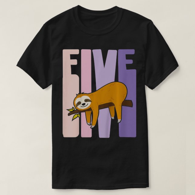 Kids 5 Year Old Cute Sloth Birthday Girl 5th Bday  T-Shirt (Design Front)
