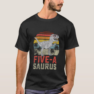 Kids 5 Year Old Dinosaur Birthday 5th T Rex Dino F T-Shirt