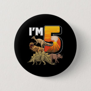 Kids 5 Year Old dinosaurs birthday 5th Party paleo Button