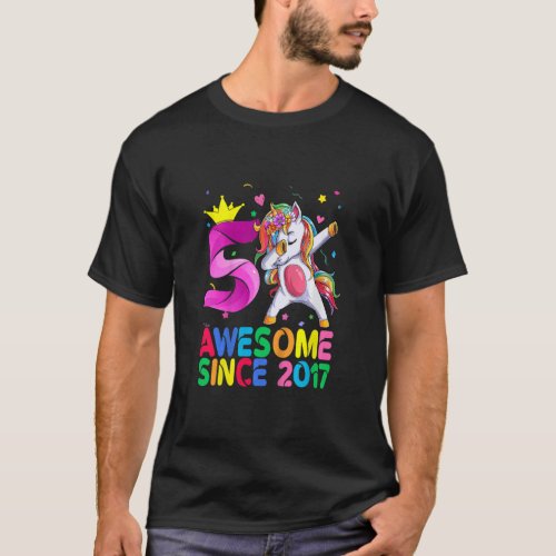 Kids 5 Year Old  Girls Teens Dabbing Unicorn 5th B T_Shirt