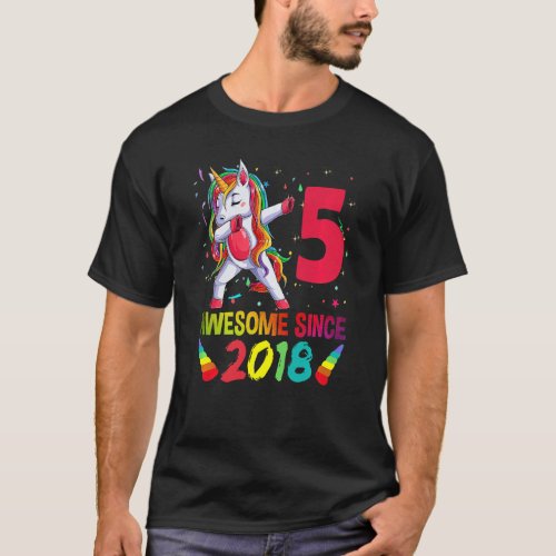 Kids 5 Year Old Girls Teens Dabbing Unicorn 5th Bi T_Shirt