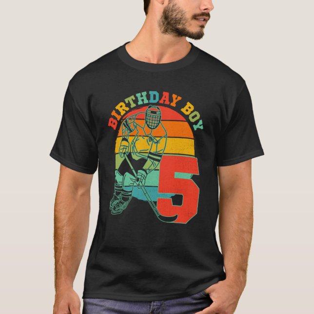 Kids 5 Year Old Ice Hockey Retro Birthday Party 5t T-Shirt (Front)