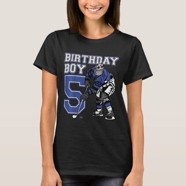 Kids 5 Year Old Ice Hockey Themed Birthday Party 5 T-Shirt (Front)