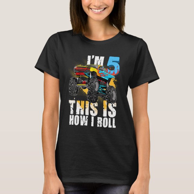 Kids 5 Year Old Monster Truck 5th Birthday Party B T-Shirt (Front)