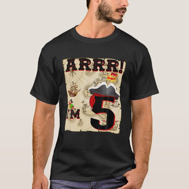 Kids 5 Year Old Pirate Birthday ARR Pirates Treasu T-Shirt (Front)