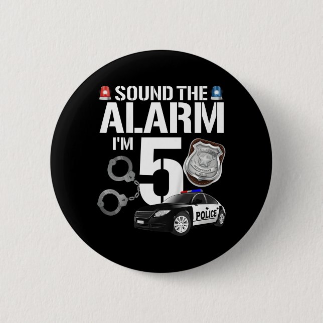 Kids 5 Year Old Police Birthday Officer Cop Car 5t Button (Front)