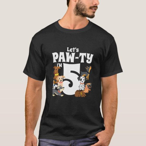 Kids 5 Year Old Puppy Dog Birthday Pawty Dogs 5Th T_Shirt