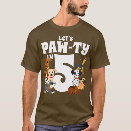 Kids 5 Year Old Puppy Dog Birthday Pawty Dogs 5th  T_Shirt