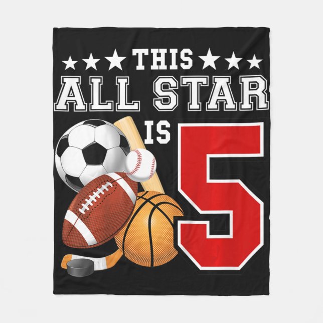 Kids 5 Year Old Sports Star Birthday Party All Spo Fleece Blanket (Front)