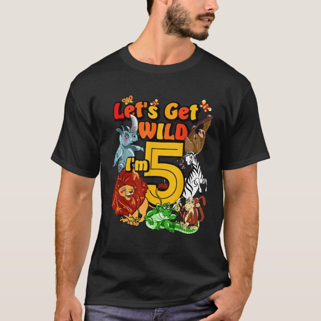 Kids 5 Year Old Zoo Birthday Shirt Safari Jungle A (Front)