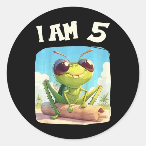Kids 5 Years Old 5 Birthday Crickets Boy Girl Cric Classic Round Sticker