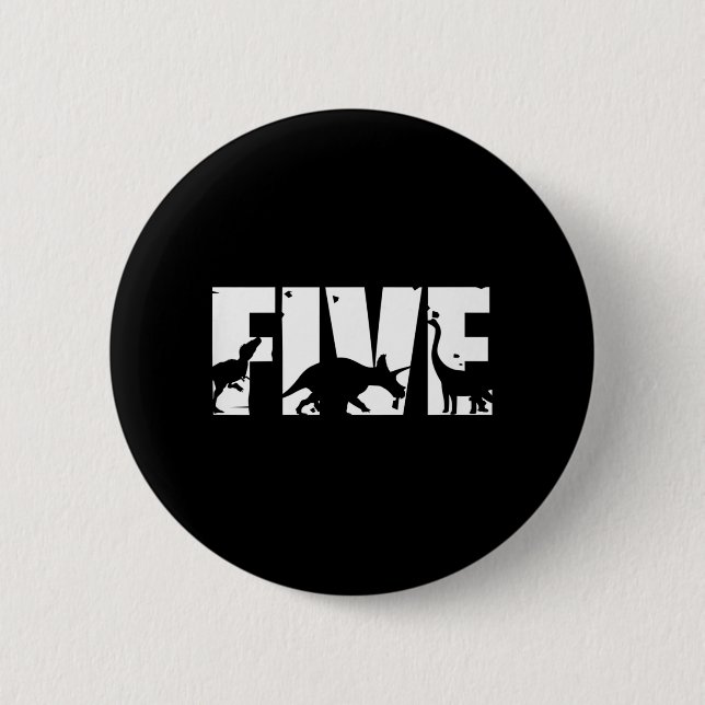 Kids 5 Years Old Birthday Boy Dinosaur T Rex Gift, Button (Front)