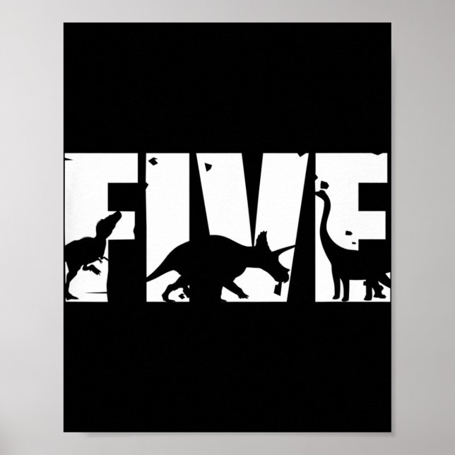Kids 5 Years Old Birthday Boy Dinosaur T Rex Gift, Poster (Front)