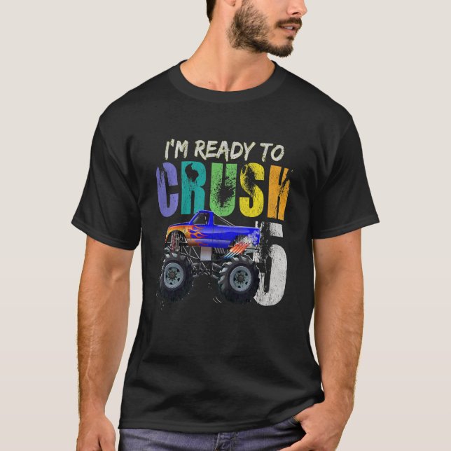 Kids 5 Years Old Boy  5th Birthday  Monster Truck  T-Shirt (Front)