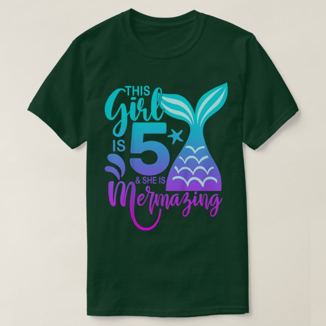 Kids 5 Years Old Girl Mermaid 5th Fifth Birthday F T-Shirt (Design Front)
