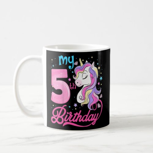 Kids 5 Years Old Unicorn Face 5th Birthday Girl Un Coffee Mug