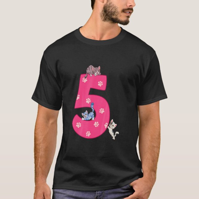 Kids 5h Cat Birthday Celebrant 5 Year Old Kitten B T-Shirt (Front)