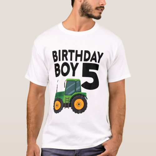 Kids 5Nd Birthday Farm Tractor Five 5 Year Old Par T_Shirt
