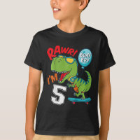 Kids 5th Birthday 5 Year Old Boy T-rex Skateboardi