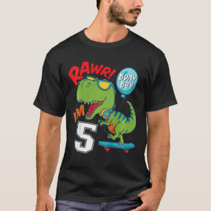 Kids 5th Birthday 5 Year Old Boy T-rex Skateboardi T-Shirt